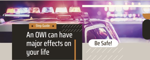 a police car with flashing lights and the words step guide, an owi can have major effects on your life and to be safe!