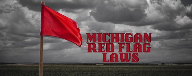 cloudy sky with a red flag stating Michigan red flag laws